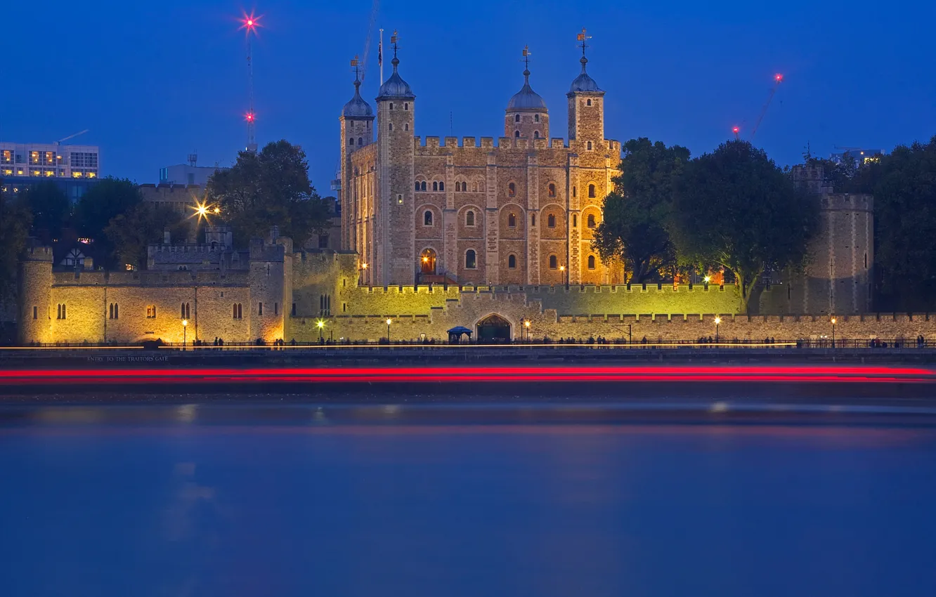 Фото обои ночь, река, замок, Англия, Лондон