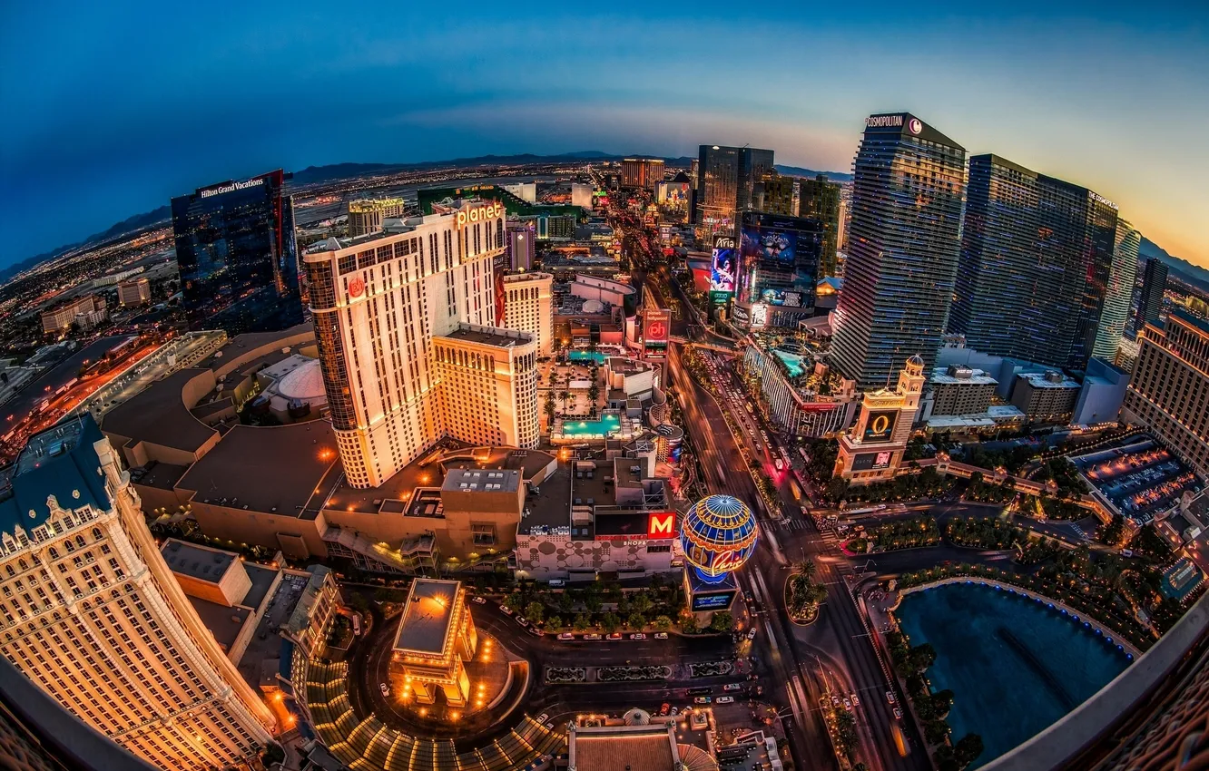 Фото обои здания, Лас-Вегас, панорама, Невада, ночной город, Las Vegas, Nevada
