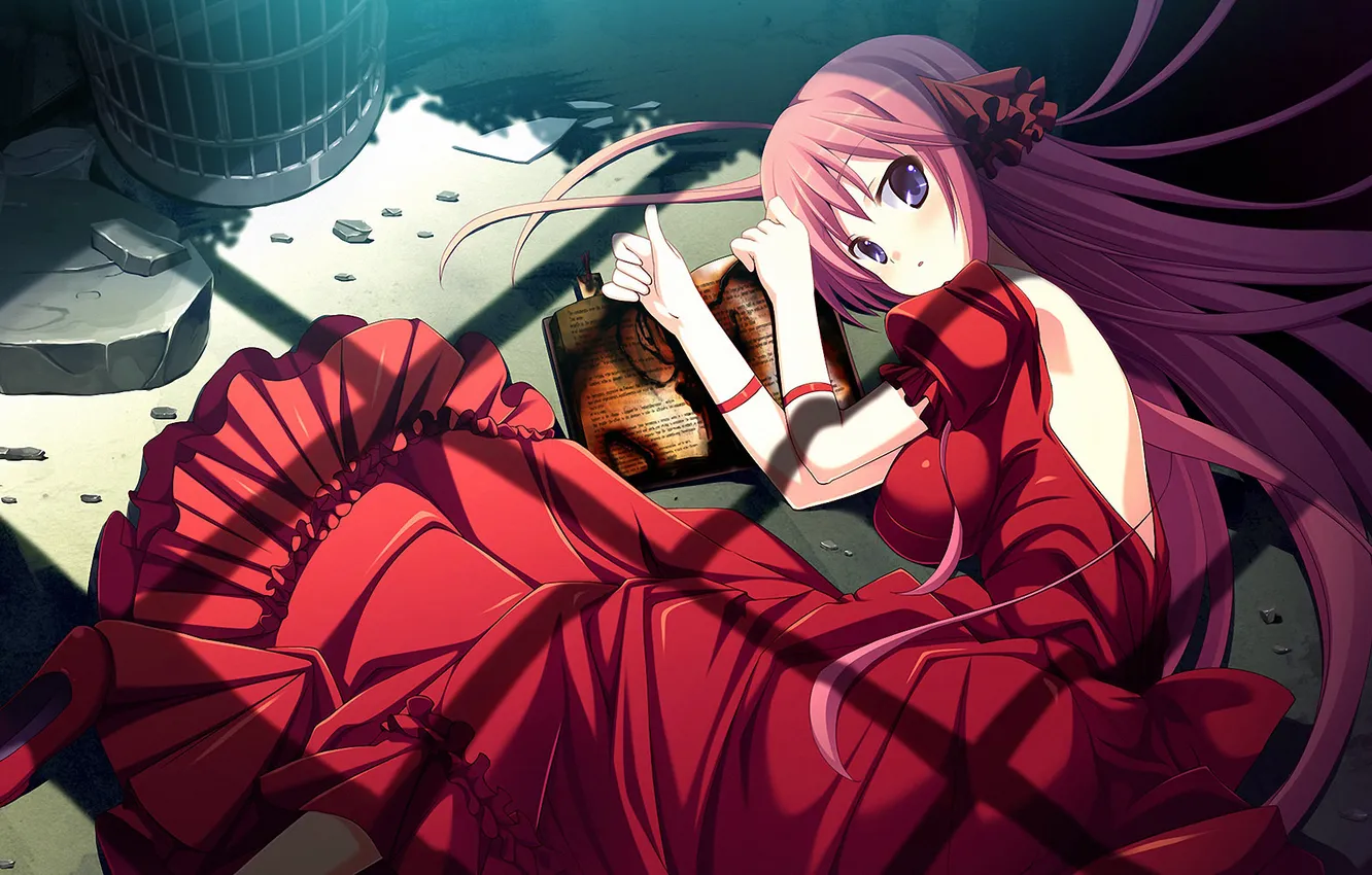 Фото обои девушка, клетка, решетка, платье, пленница, лежа, avril poisson, tsukiakari lunch