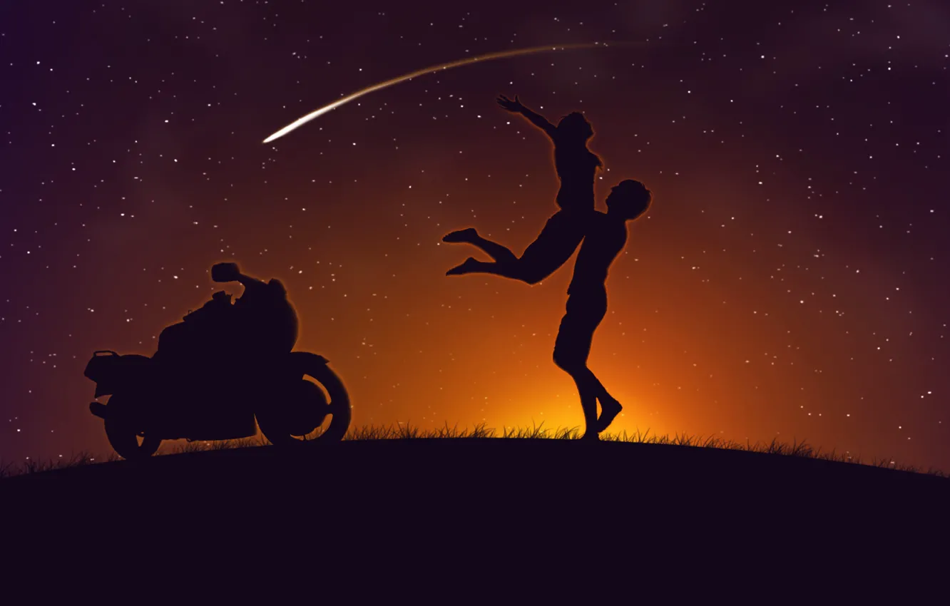 Фото обои любовь, комета, мотоцикл, двое, kawasakizzr400