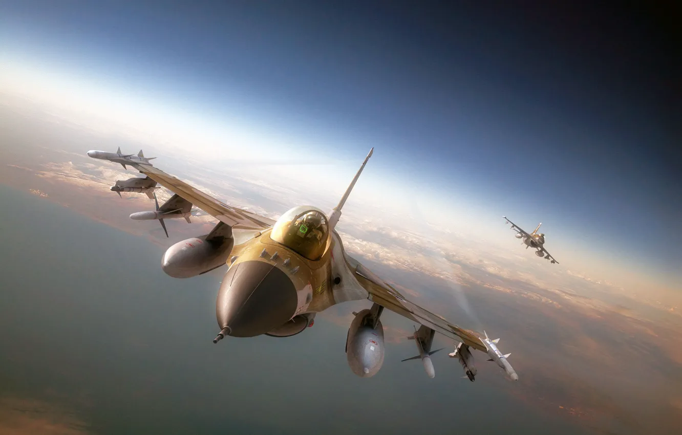 Фото обои авиация, истребитель, ракеты, самолёт, F-16, ф-16, ВВС Израиля