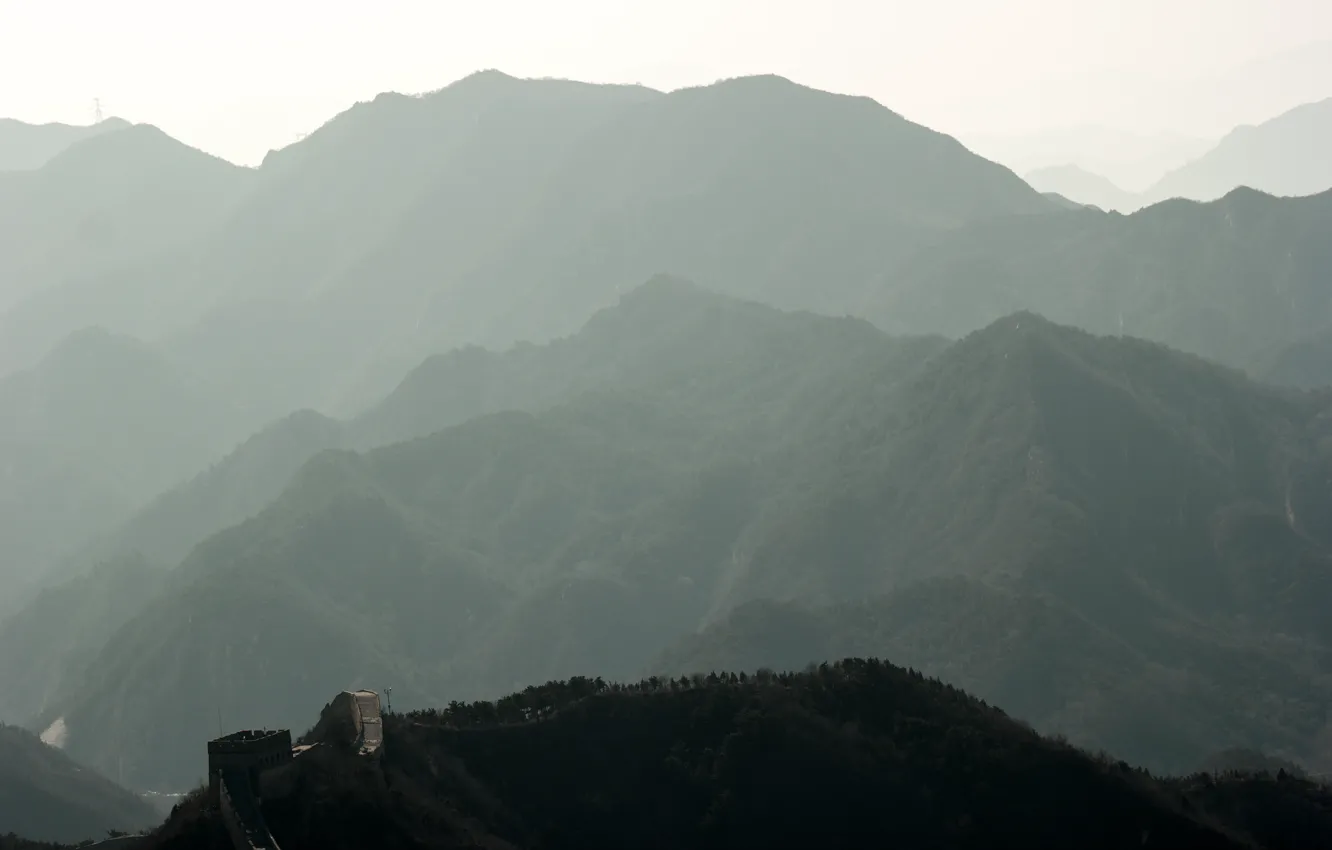 Фото обои горы, туман, китай, гора, китайская стена