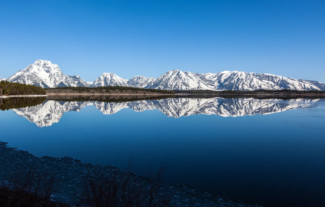 Фото обои горы, озеро, отражение, Вайоминг, USA, США, Grand Teton National Park
