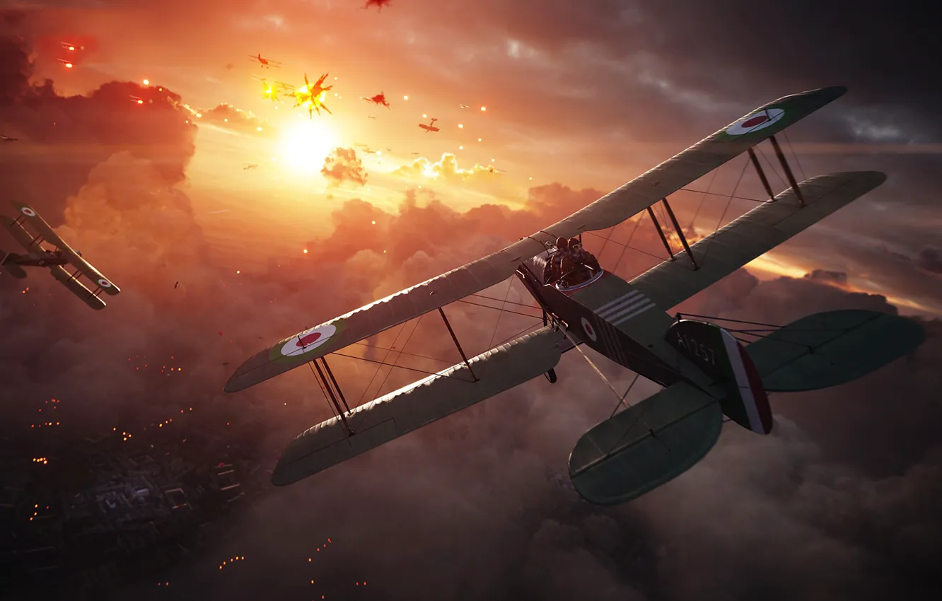 Фото обои небо, полёт, самолёт, Battlefield 1