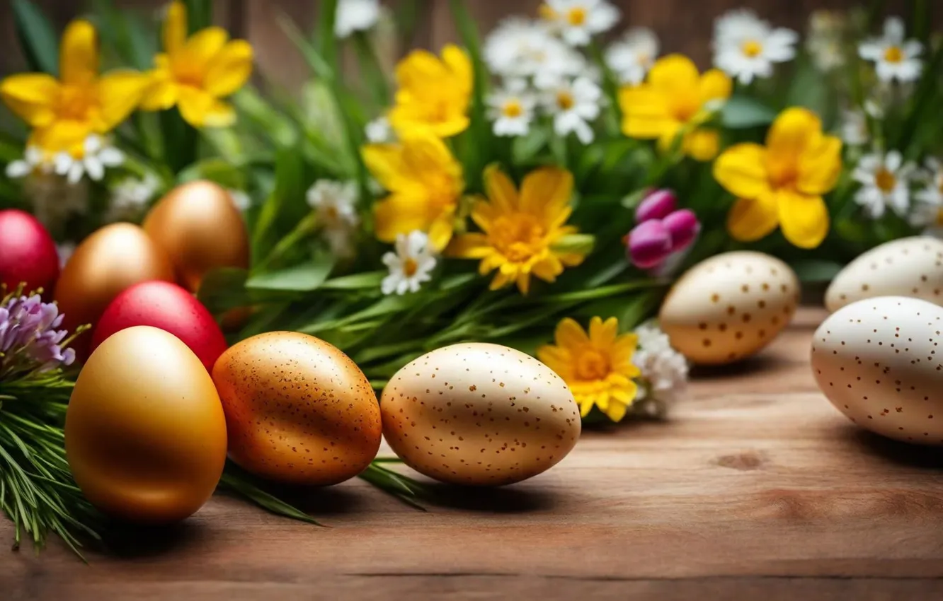 Фото обои цветы, яйца, весна, colorful, Пасха, happy, flowers, spring