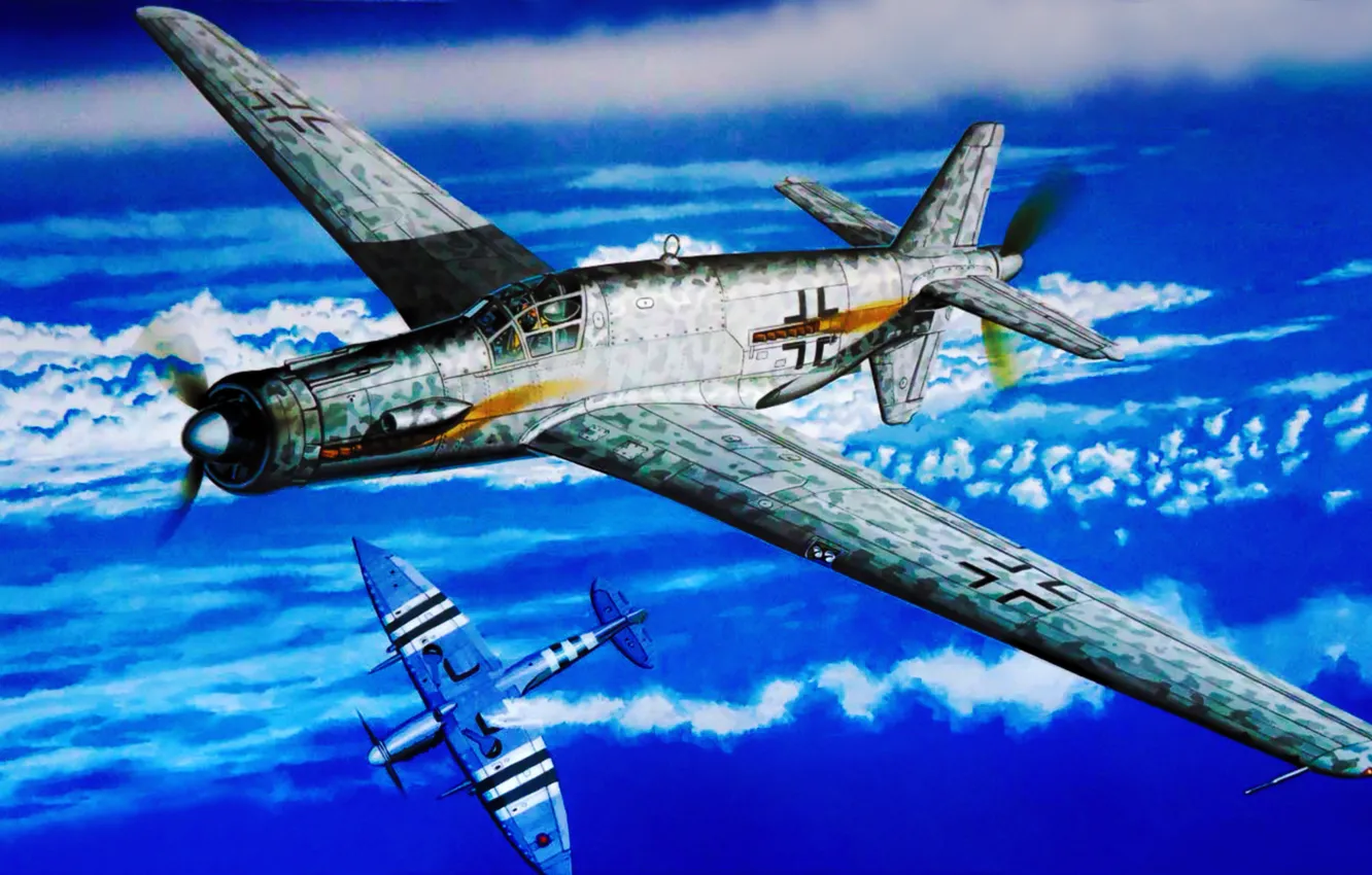 Фото обои fighter, war, art, airplane, painting, ww2, Do-335B-4