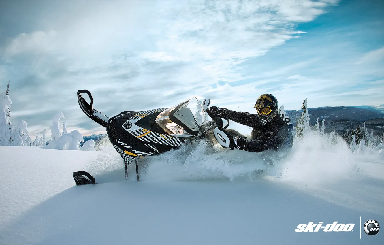 Фото обои лес, снег, спорт, sport, snow, снегоход, 600, backcountry