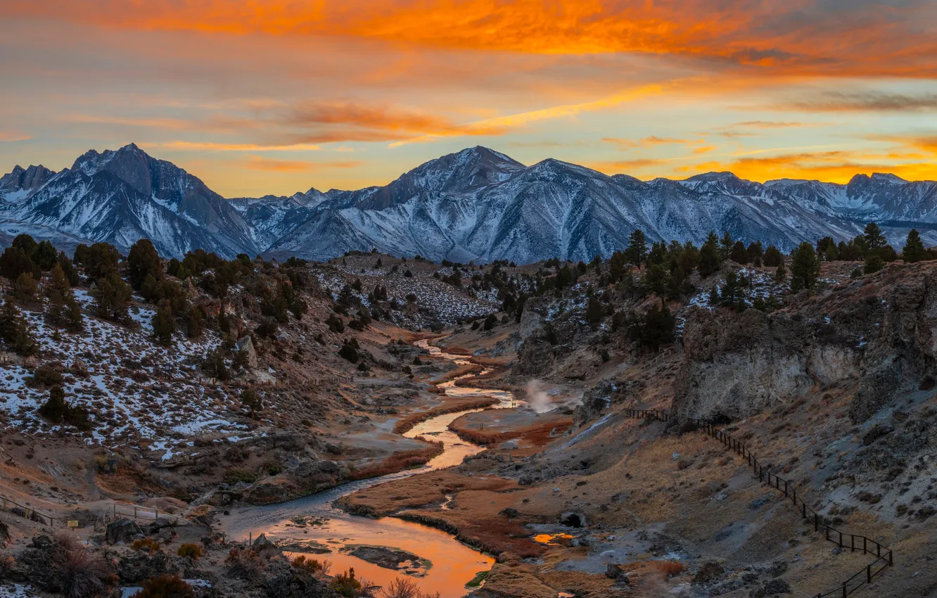 Фото обои Природа, Горы, Калифорния, США, Реки, Hot Creek