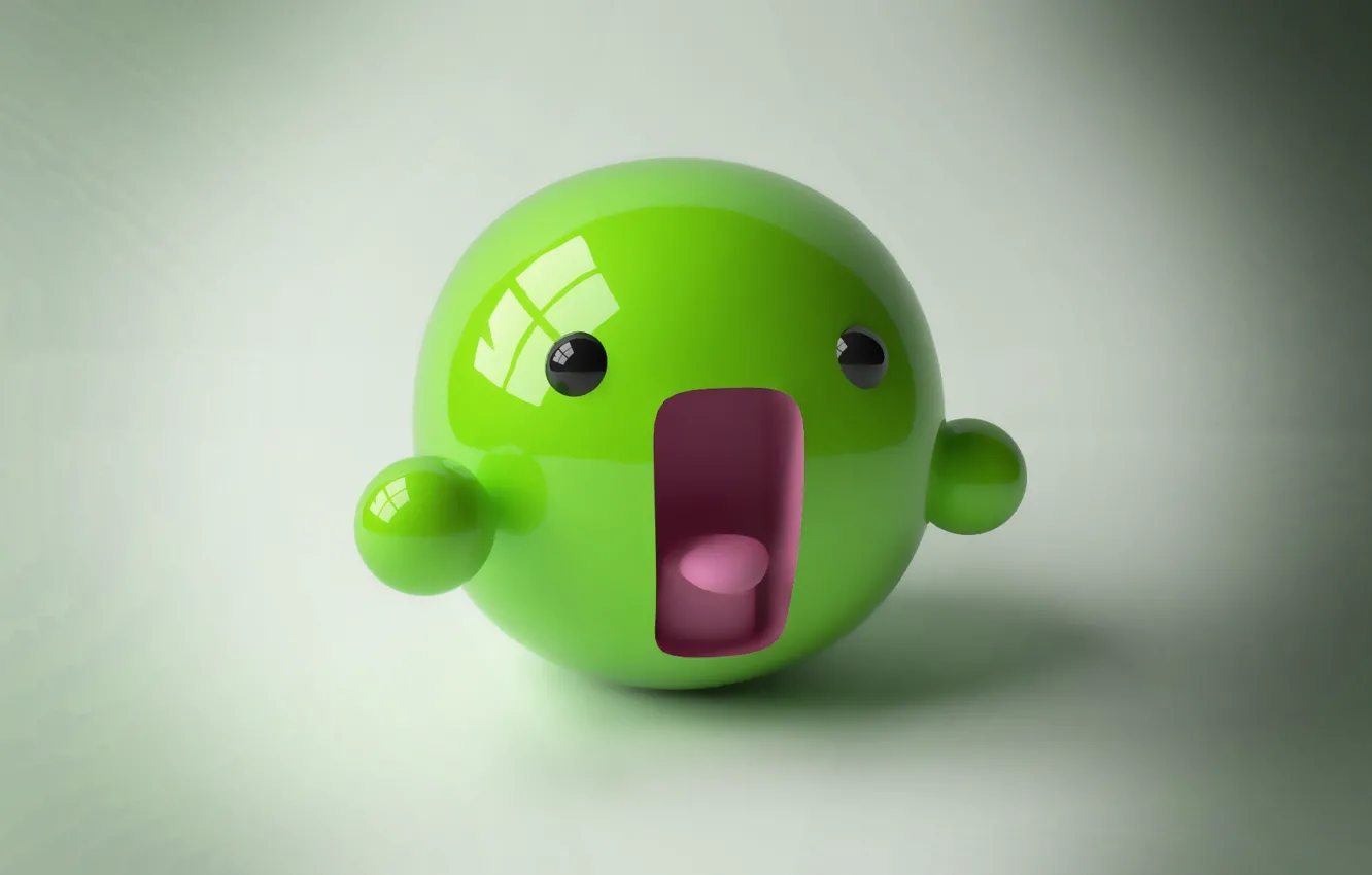 Фото обои шар, рот, зелёный, ужас, серый фон, крик