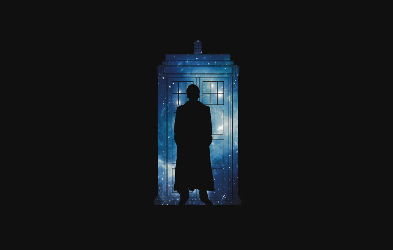 Фото обои космос, звезды, силуэт, черный фон, Doctor Who, Доктор Кто, ТАРДИС, BBC
