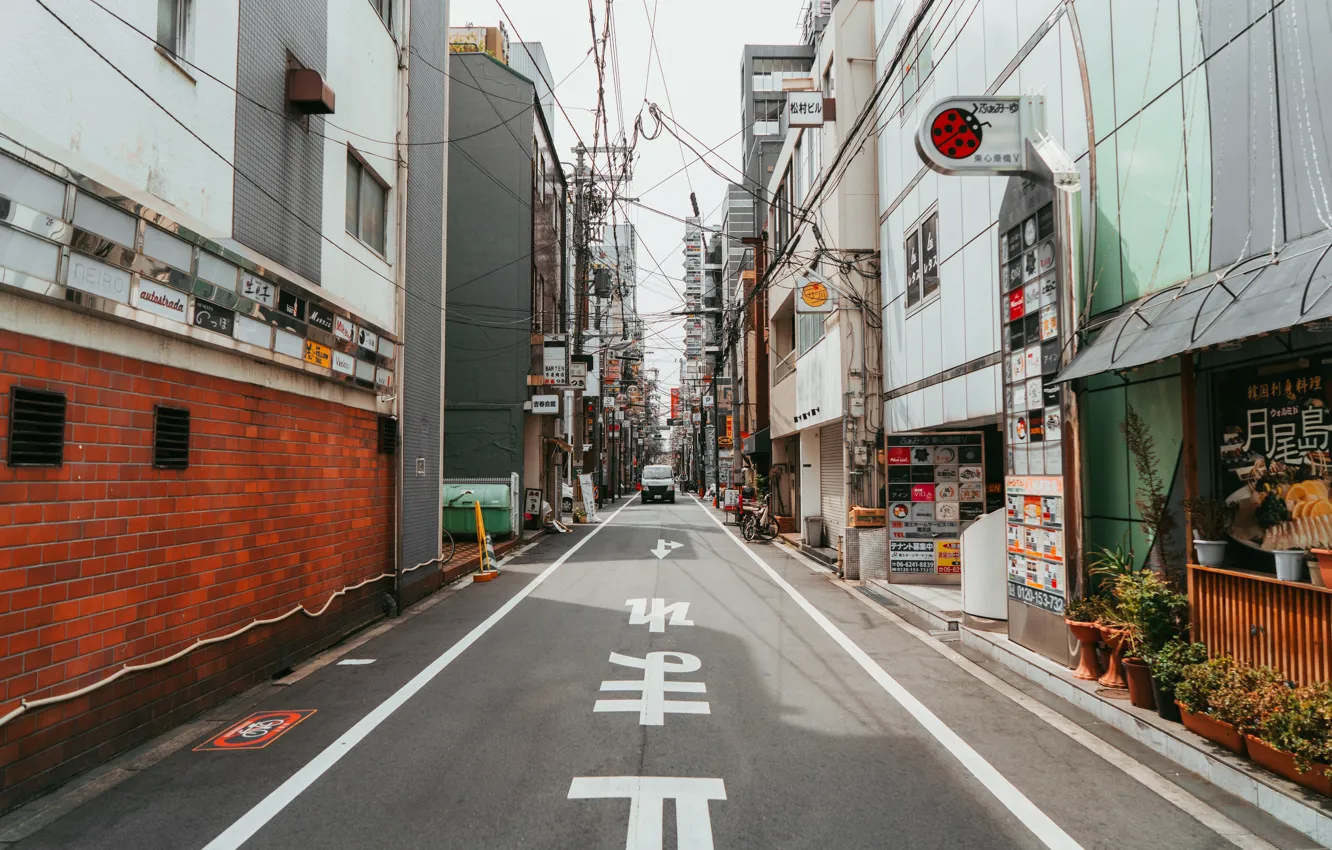 Фото обои дорога, город, путь, улица, здания, дома, Япония, Japan