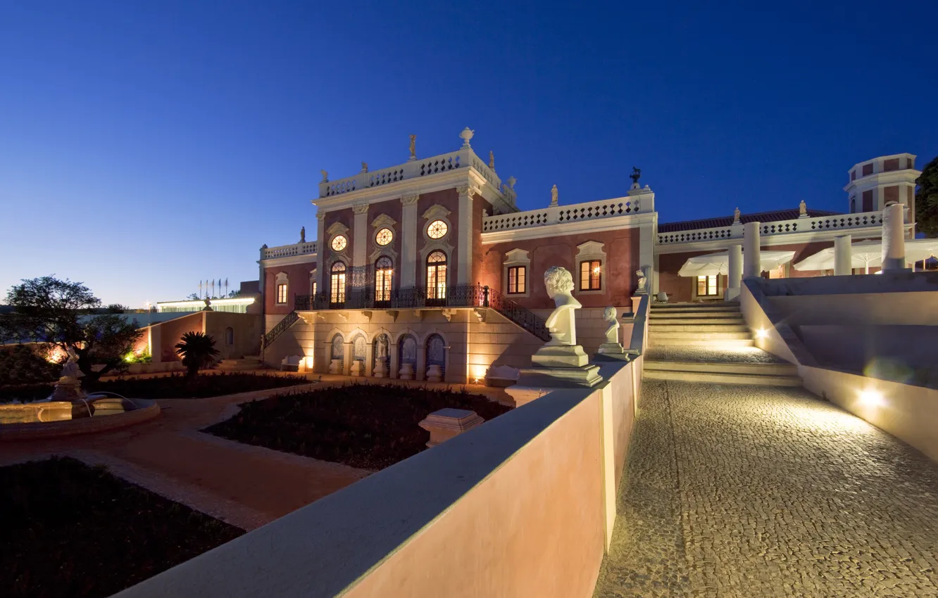 Фото обои вилла, вечер, фонтан, отель Palacio De Estoi, small luxury hotel, holyday