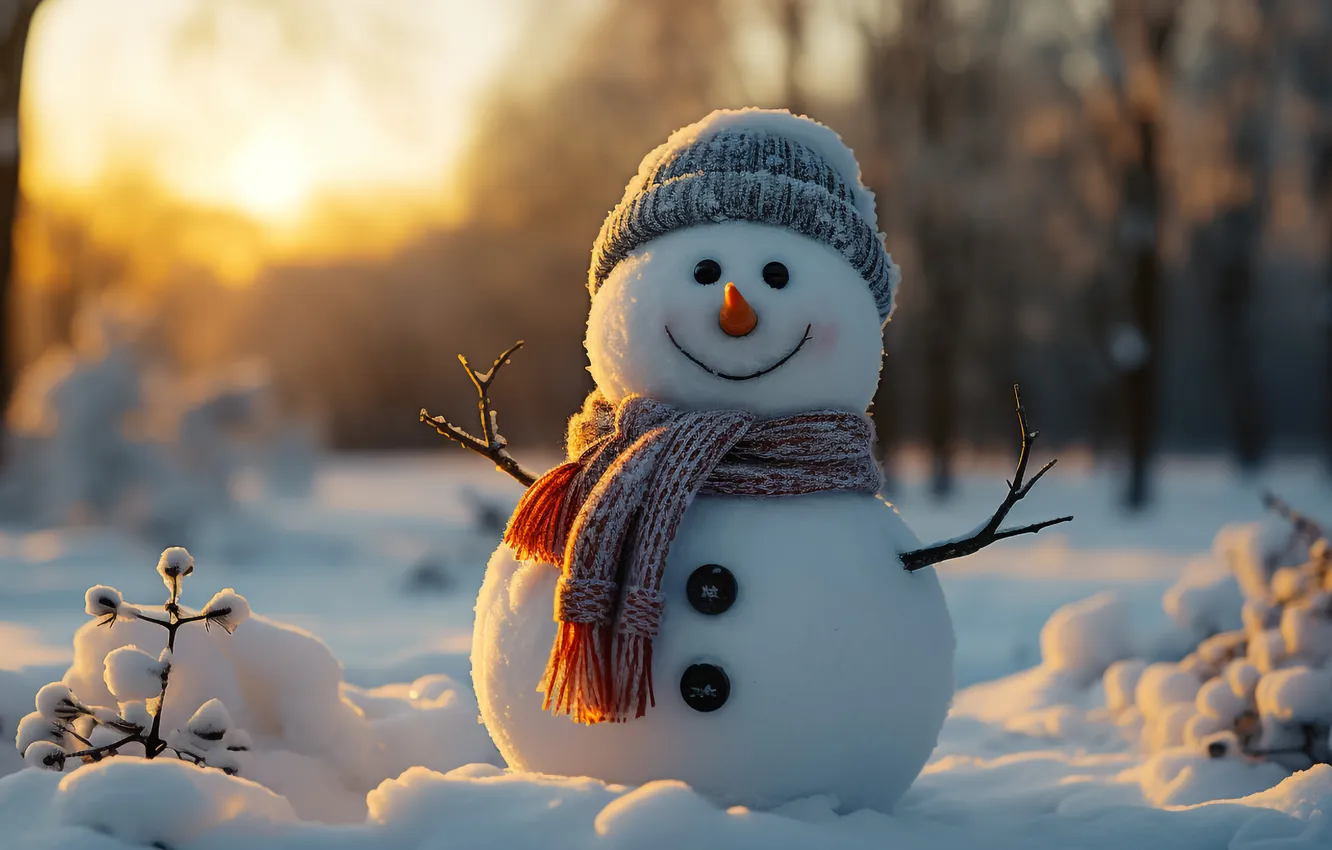 Фото обои зима, снег, Рождество, Новый год, снеговик, Christmas, winter, snow