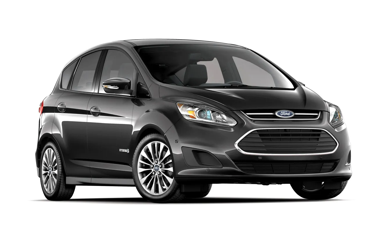 Фото обои чёрный, Ford, белый фон, Hybrid, 2016, C-Max