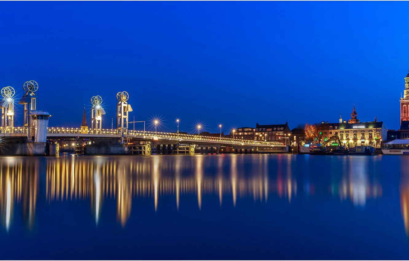 Фото обои ночь, огни, Нидерланды, Голландия, Netherlands, Kampen, Overyssel