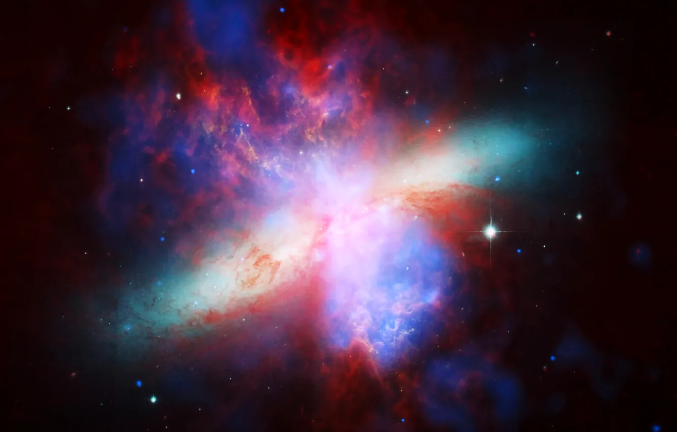 Фото обои звезды, галактика, созвездие, M82, Большая Медведица, Сигара