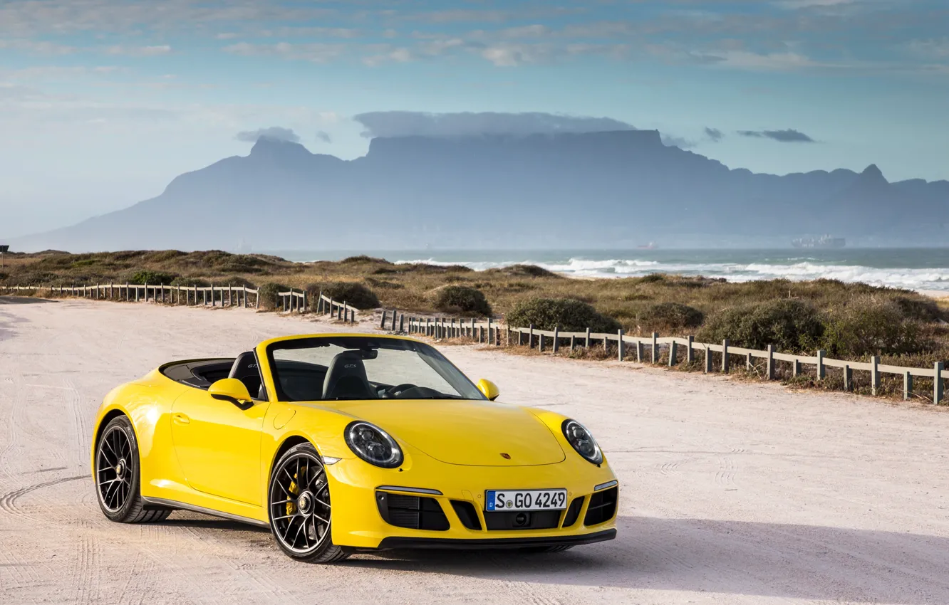 Фото обои Желтый, 911, Porsche, Кабриолет, Carrera, Автомобили, GTS, Cabriolet
