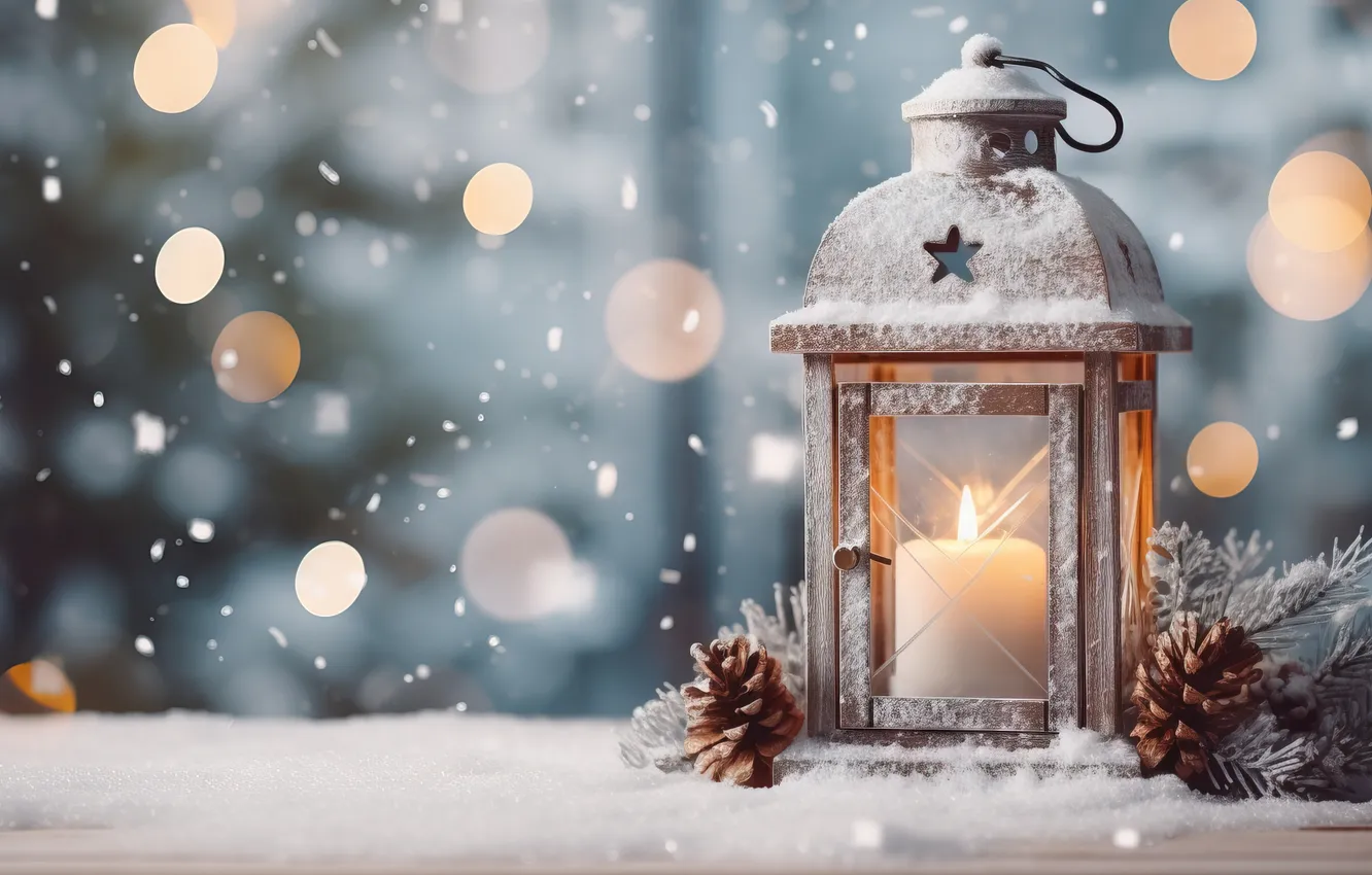 Фото обои зима, снег, ночь, Рождество, фонарь, Новый год, Christmas, night