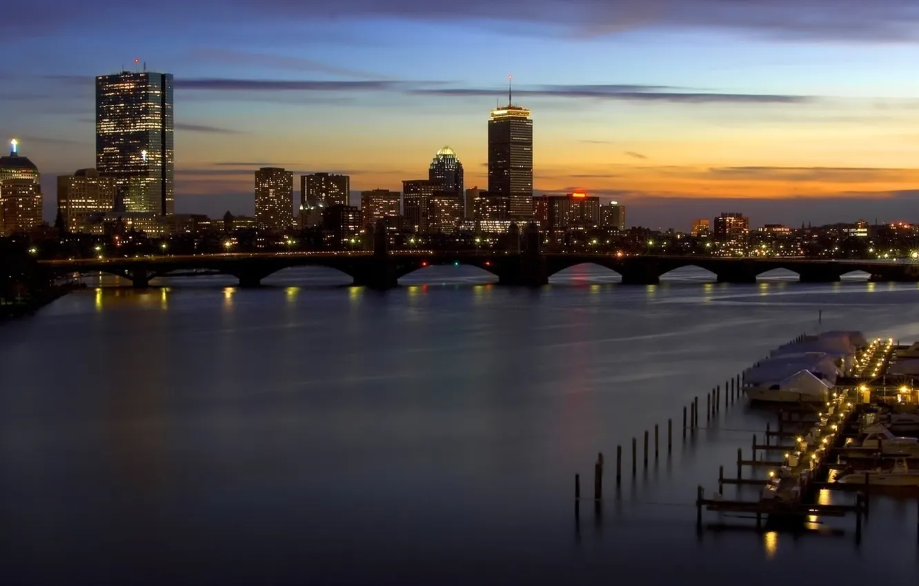 Фото обои закат, город, Sunset, Boston, бостон, Massachusetts, Массачусетс