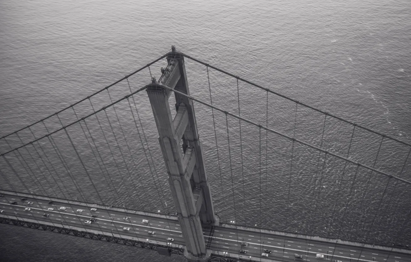 Фото обои USA, United States, cars, bridge, black and white, traffic, architecture, height