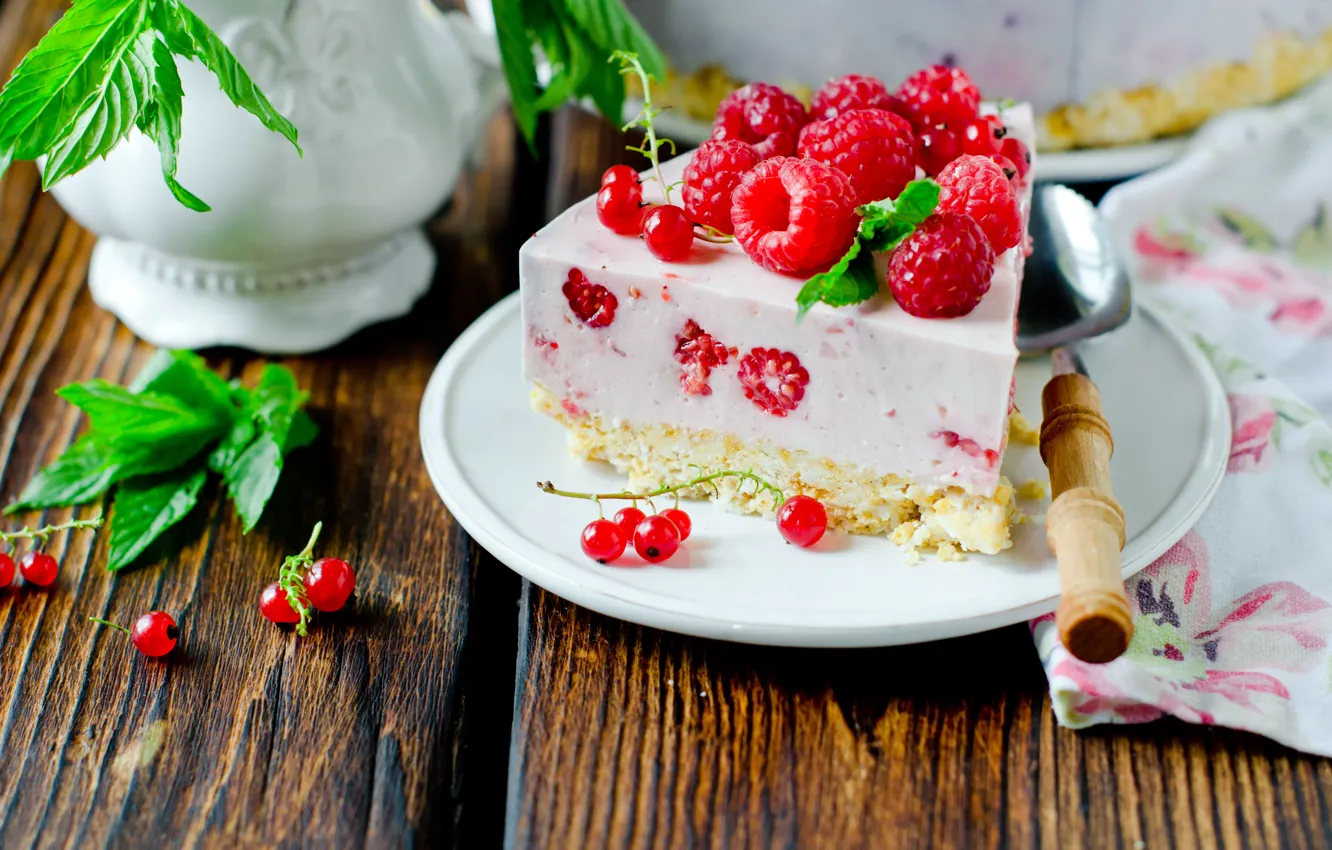Фото обои ягоды, малина, торт, крем, десерт, чизкейк
