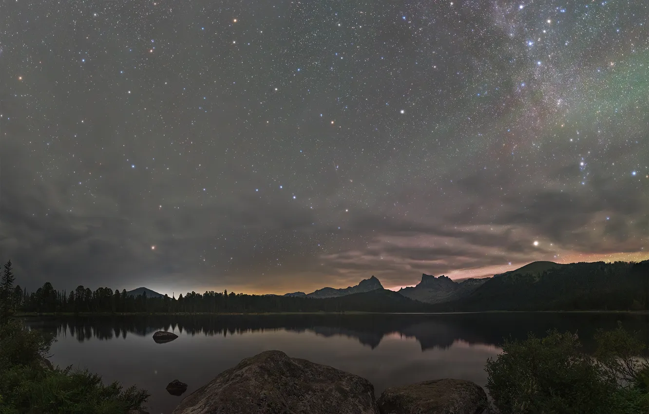Фото обои ночь, галактика, отражение в воде, водная гладь, звездное небо, озеро Светлое, Кудашкина Ксения