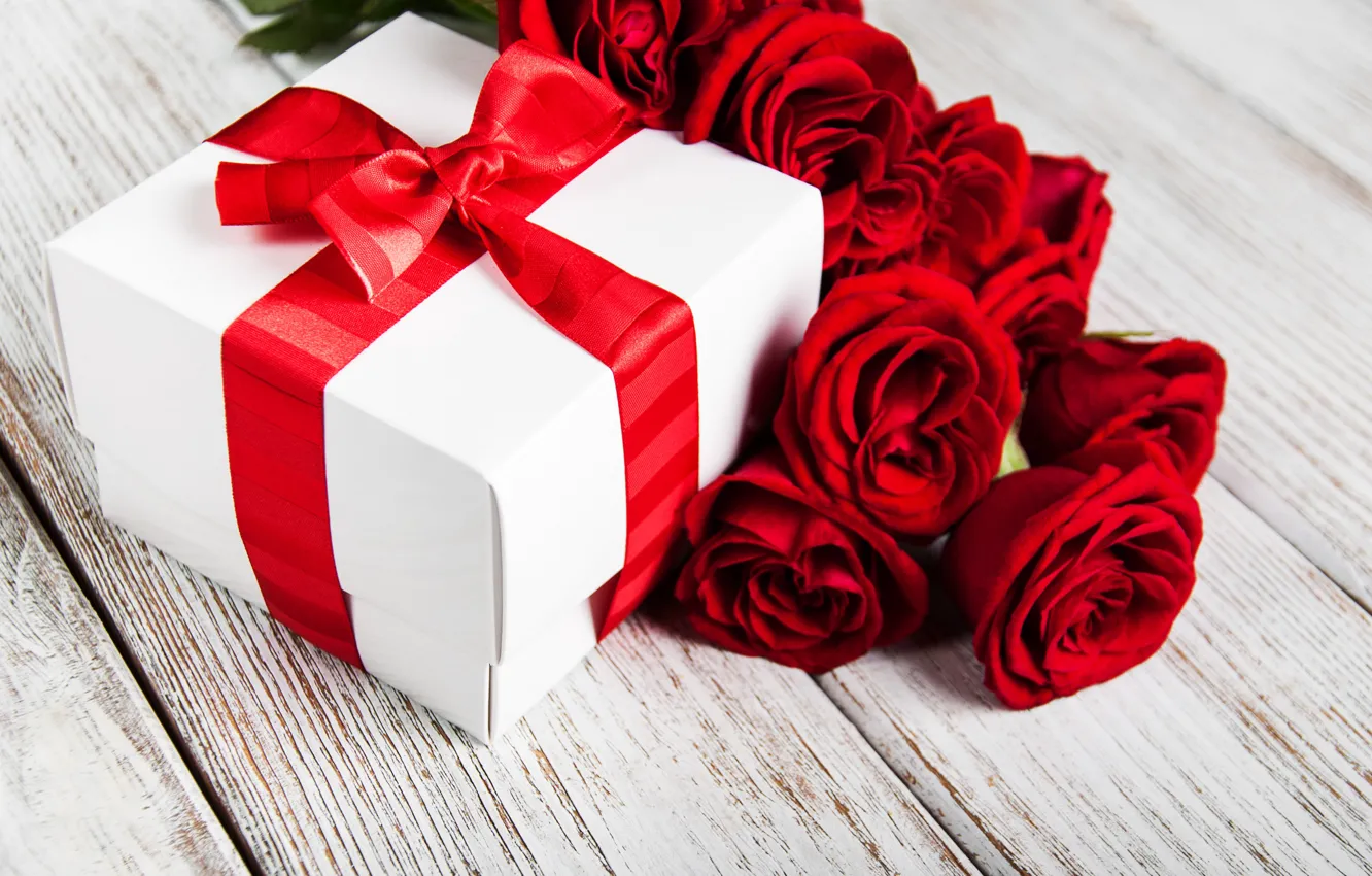 Фото обои праздник, коробка, подарок, розы, лента, Olena Rudo