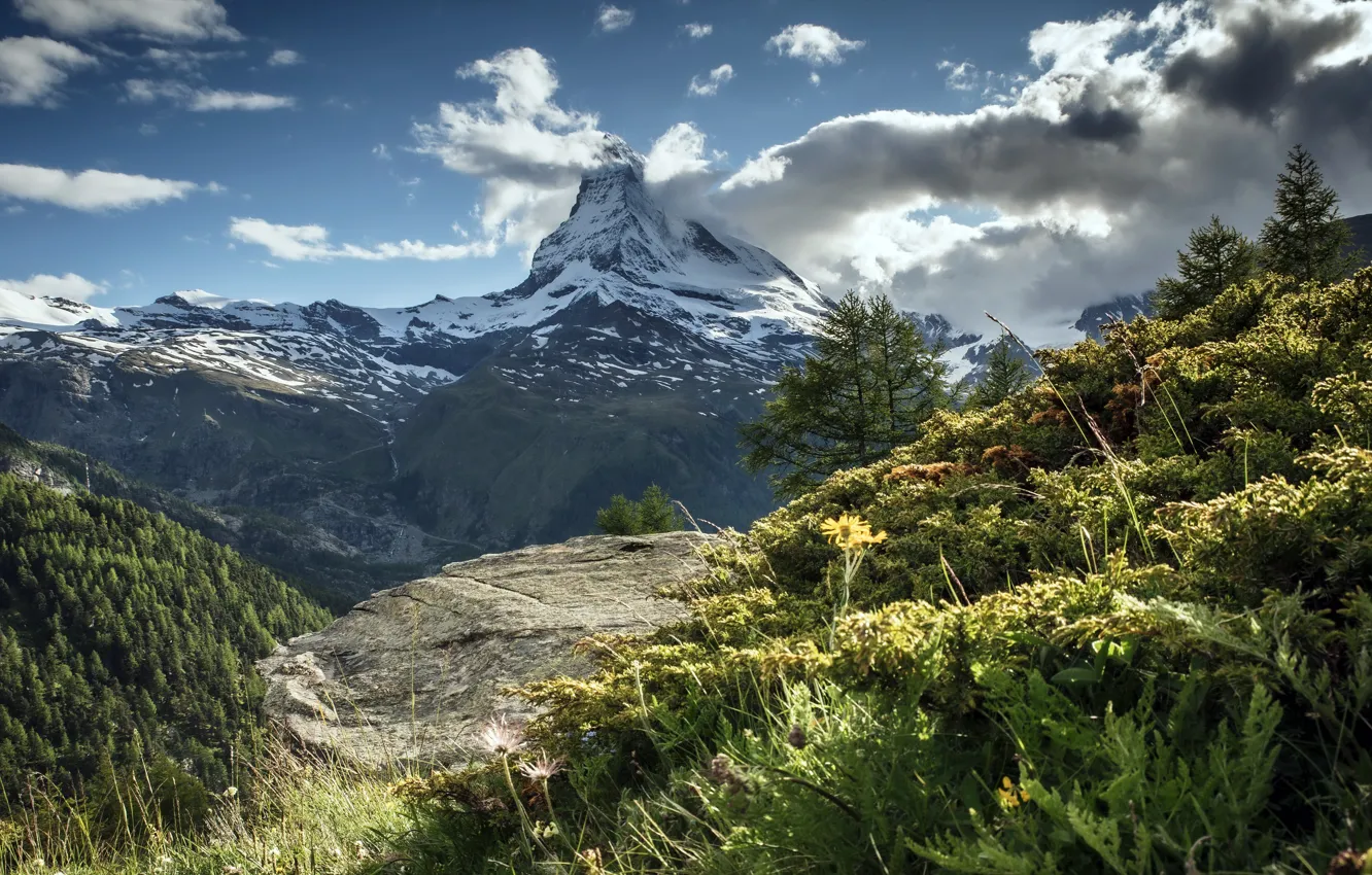 Фото обои вершина, Маттерхорн, Пеннинские Альпы, Schweiz, Валле-д’Аоста, Beautiful evening