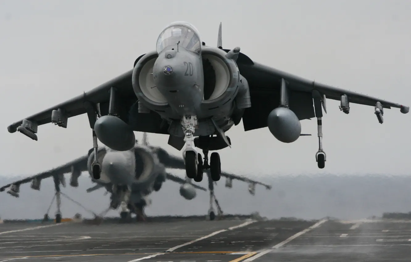 Фото обои истребители, палуба, взлет, штурмовики, AV-8B, Harriers