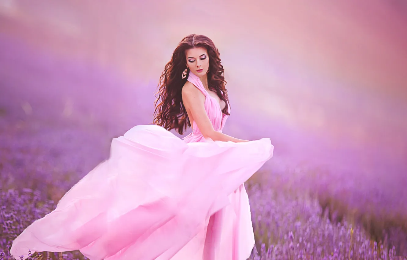 Фото обои Girl, Dress, Photo session, Lavender field