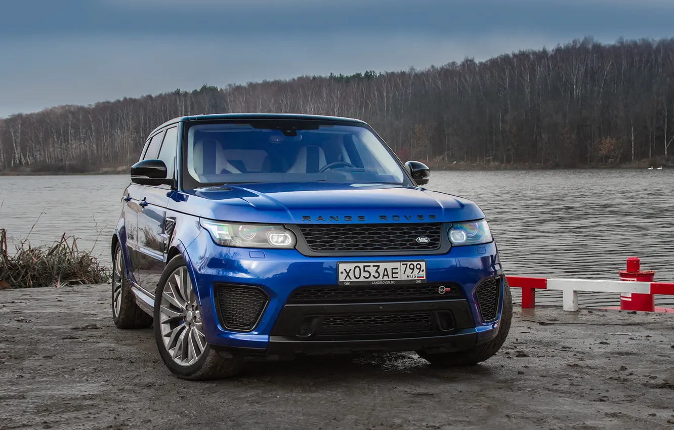 Фото обои car, машина, лес, вода, внедорожник, Range Rover, спереди, синяя машина