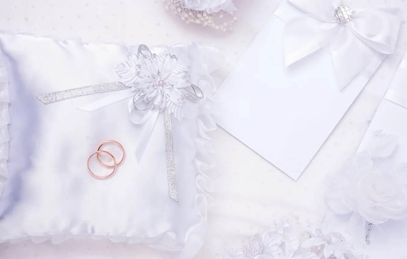 Фото обои цветы, кольца, подушка, свадьба, открытка