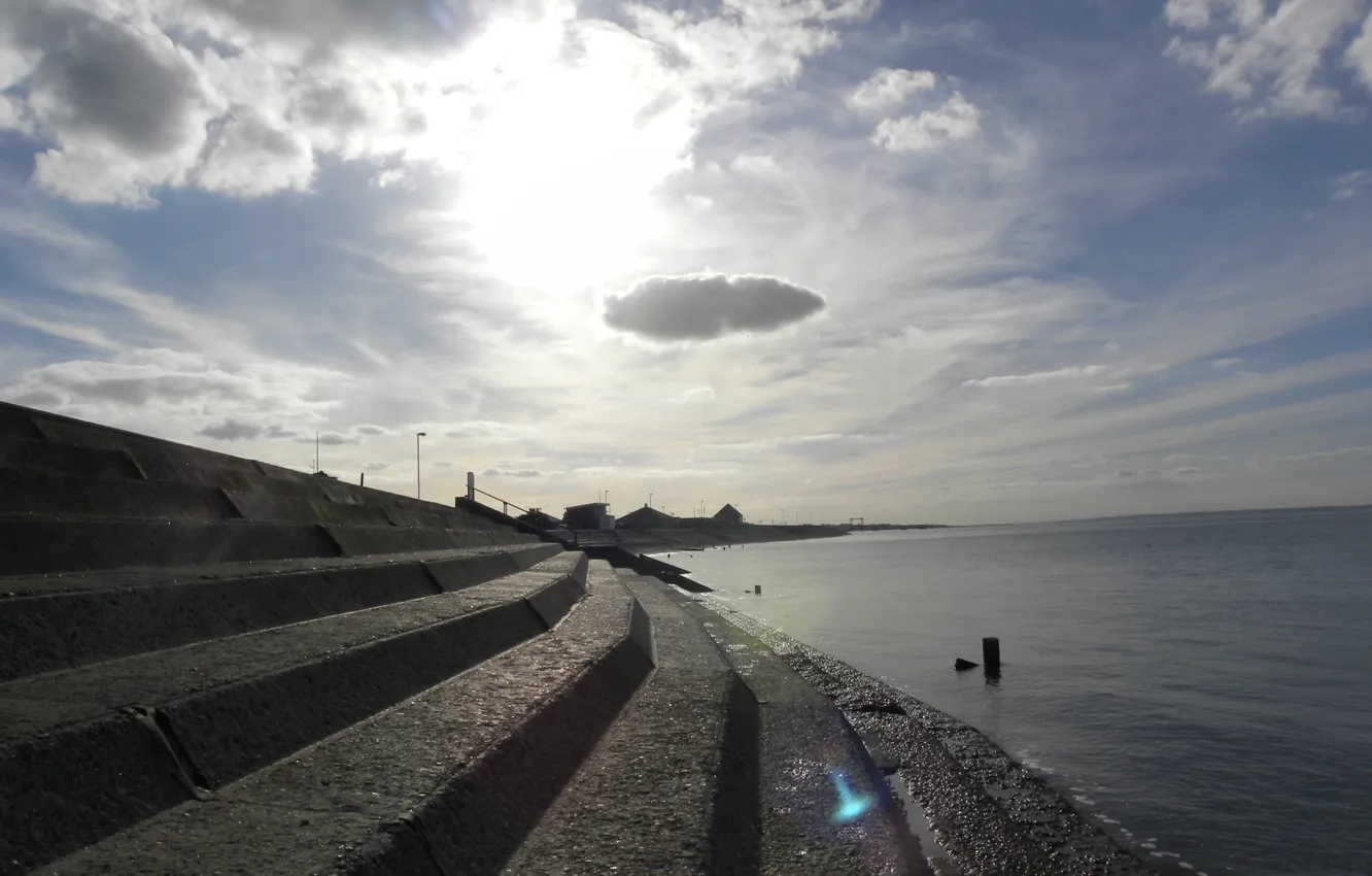 Фото обои море, небо, пейзаж, тучи, берег