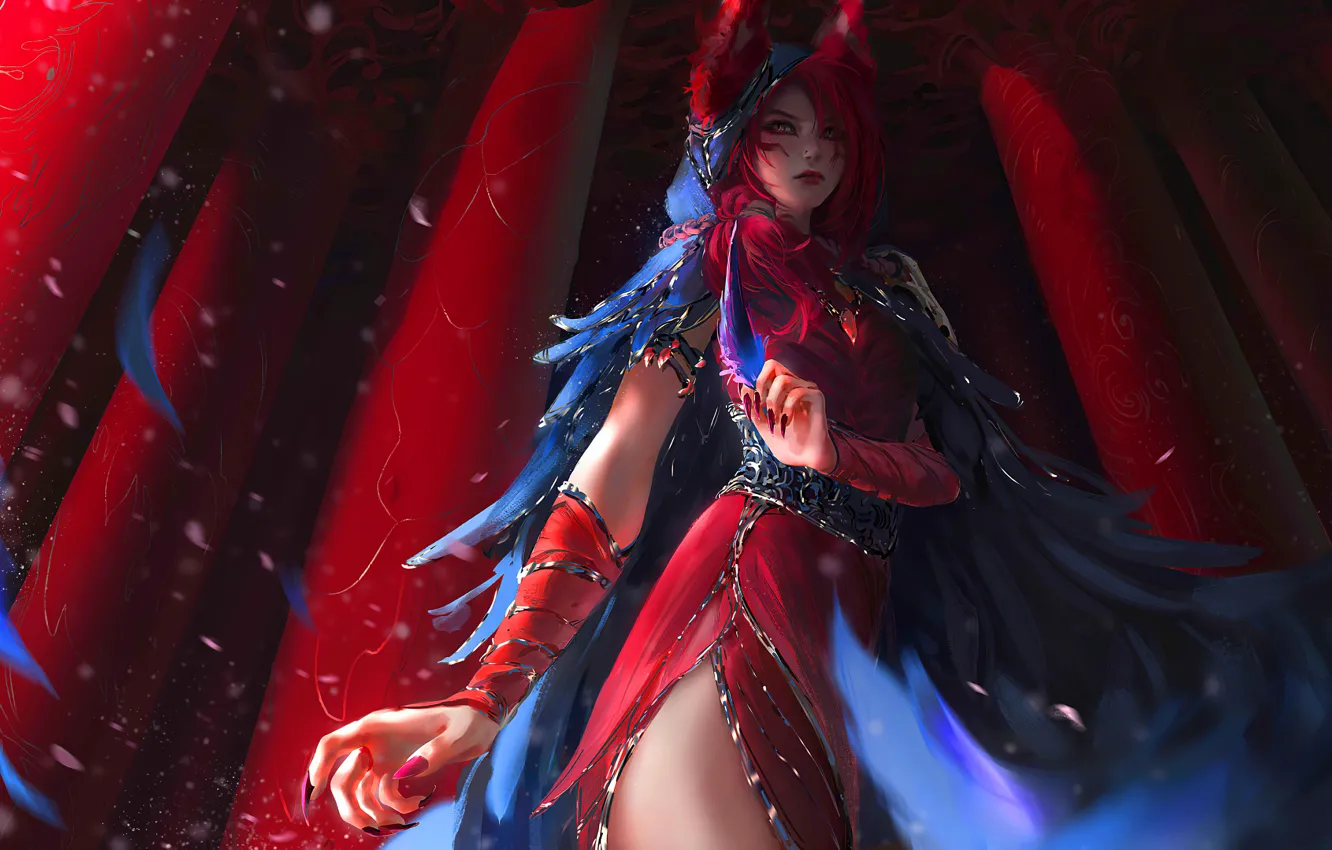Фото обои Девушка, Платье, Games, League of Legends, Лига Легенд, Уши, Xayah