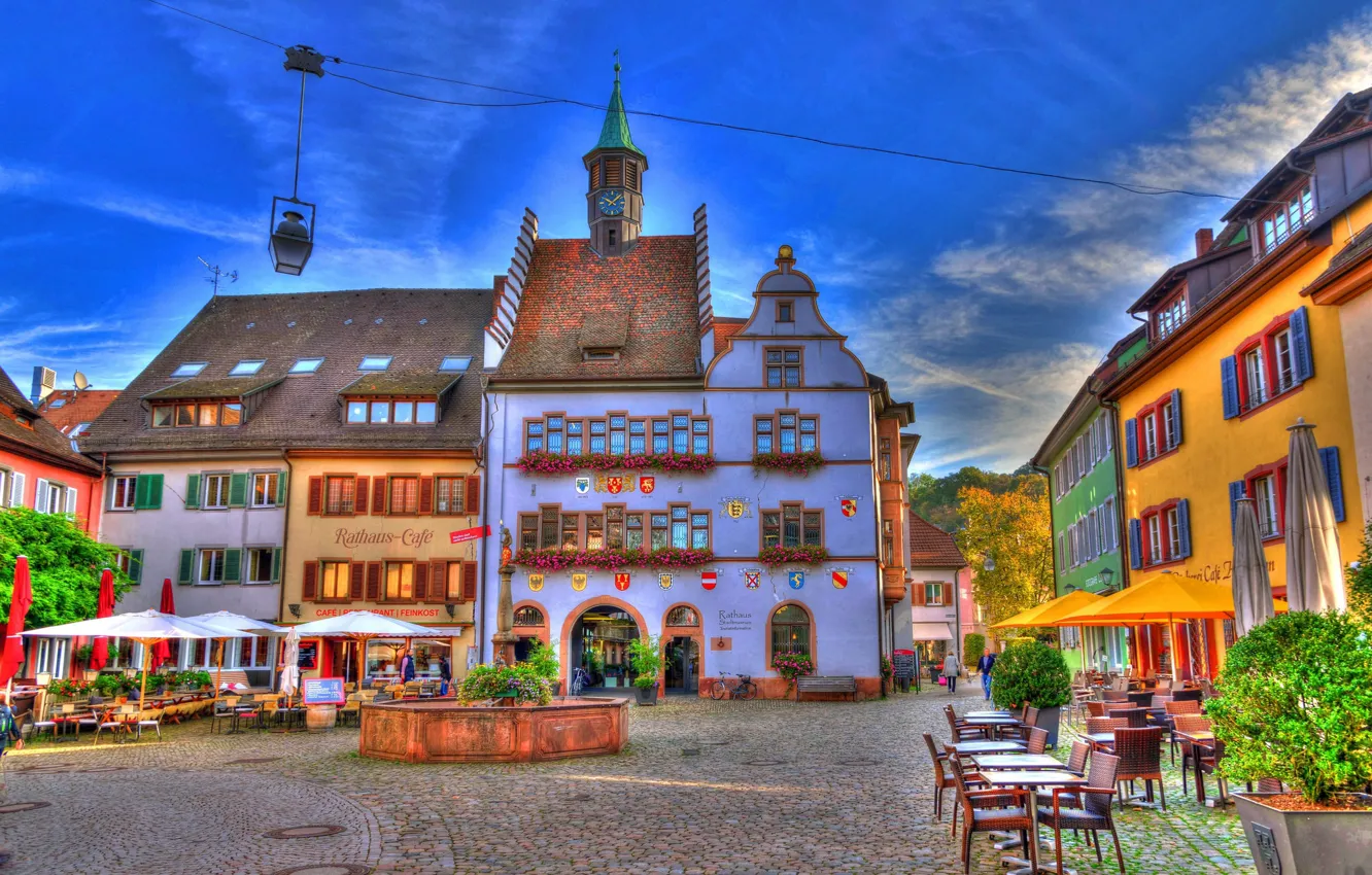 Фото обои здания, дома, Германия, площадь, фонтан, Germany, Баден-Вюртемберг, Baden-Württemberg
