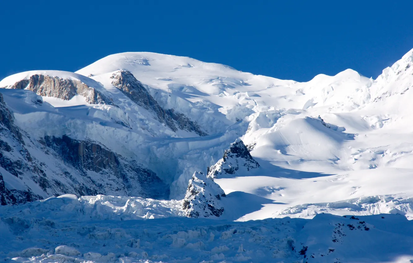 Фото обои небо, снег, камни, гора, тень, Альпы, Монблан, (4 810 м.)