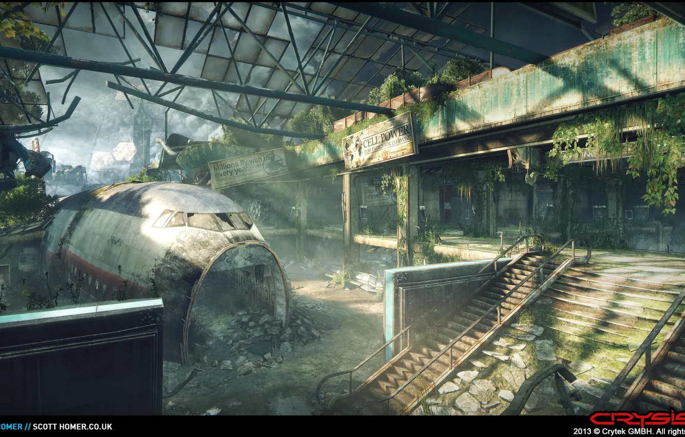 Фото обои здание, разруха, каркас, Crysis 3, Airport Map