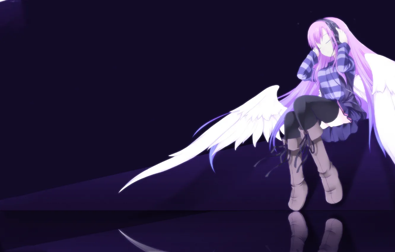 Фото обои девушка, крылья, ангел, наушники