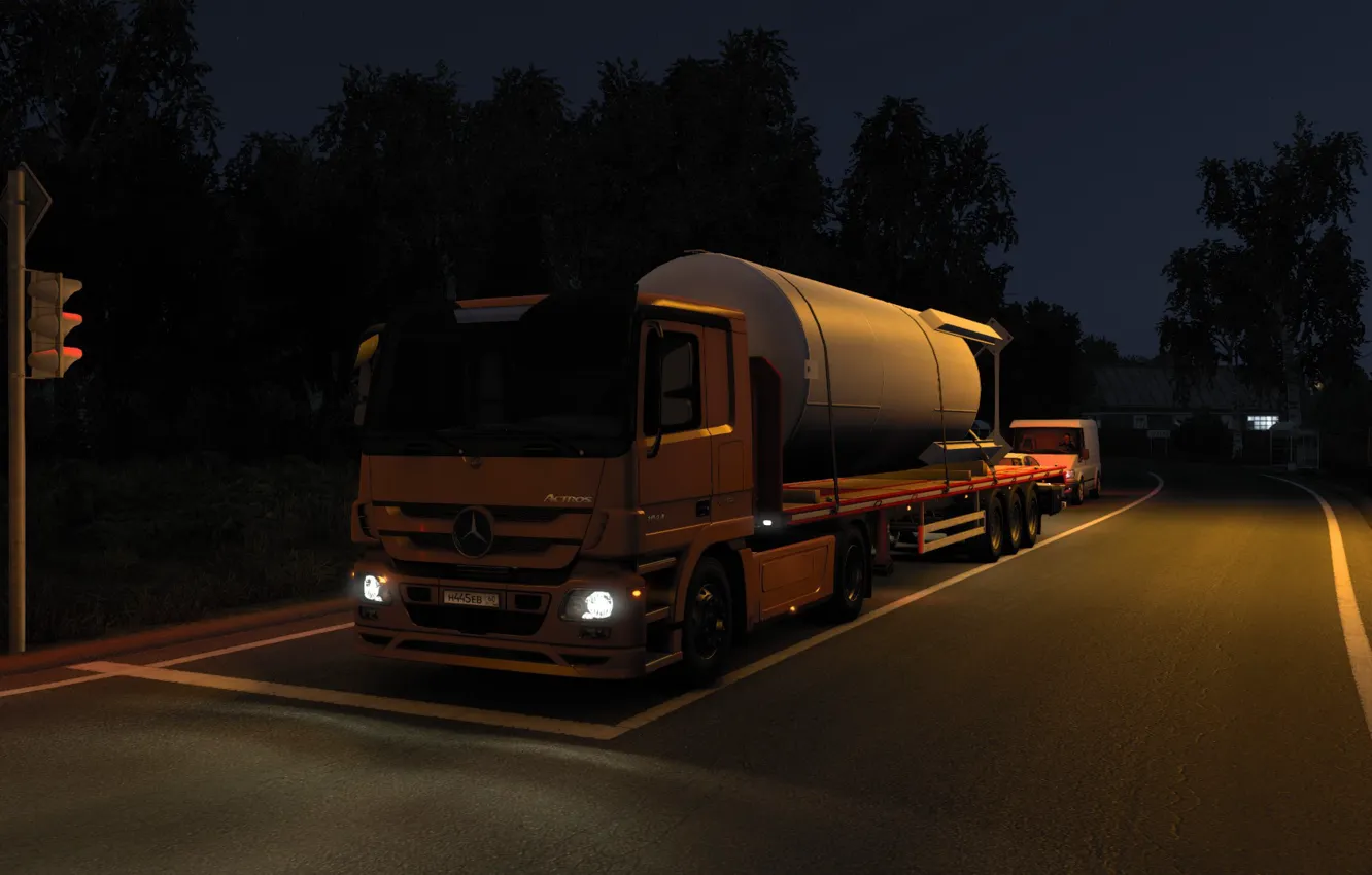Фото обои night, truck, russia, rig, ets 2, eurotrucksimulator, beyond the baltic sea, eurotrucksimulator 2