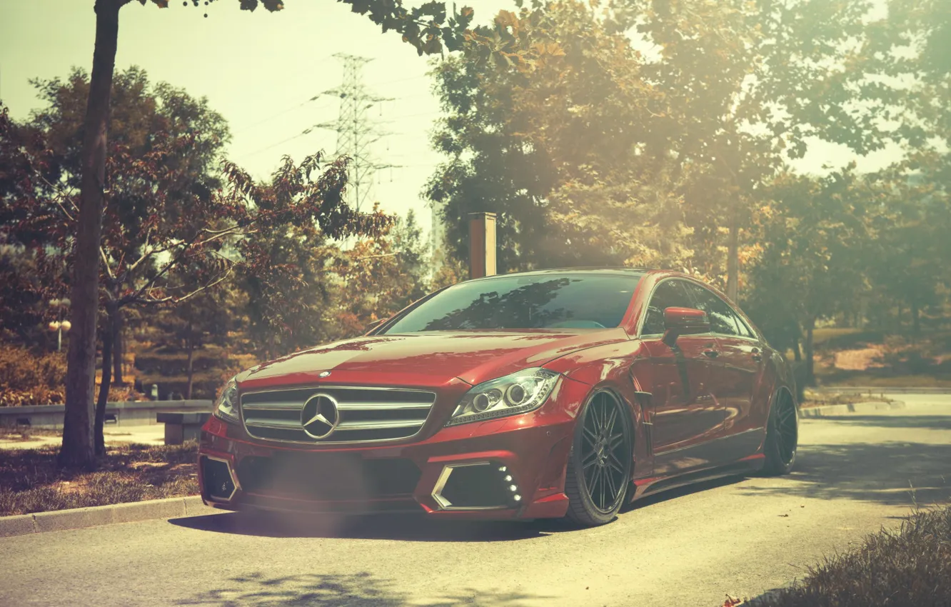 Фото обои Mercedes-Benz, red, front, мерседес бенц, CLS-Klasse, CLS 63