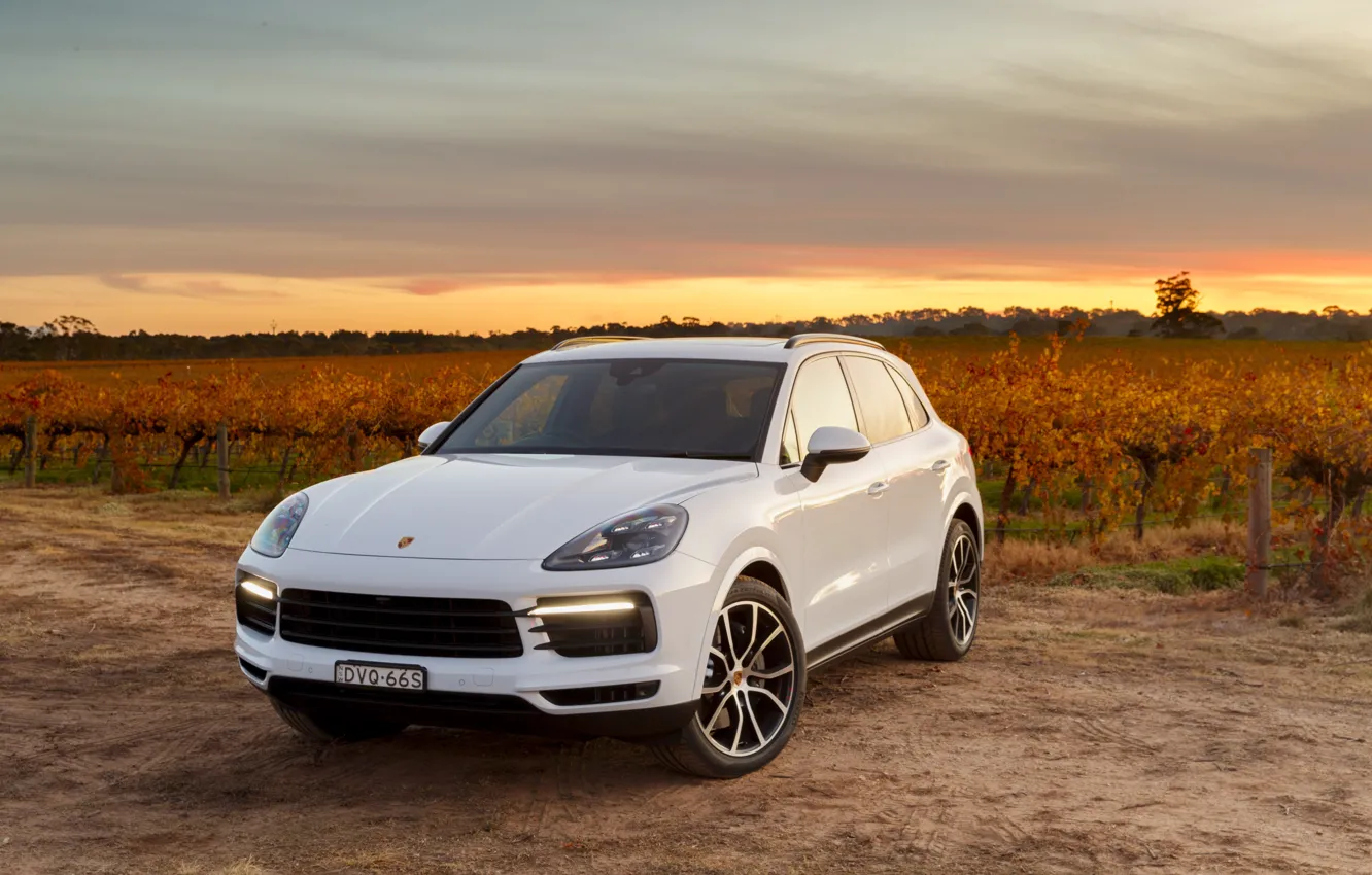 Фото обои закат, Porsche, 2018, кроссовер, Cayenne S