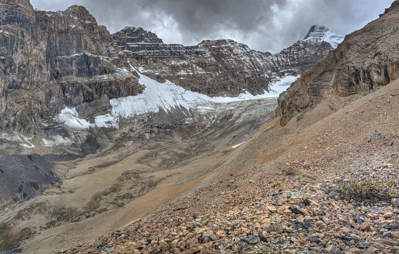 Фото обои снег, горы, камни, скалы