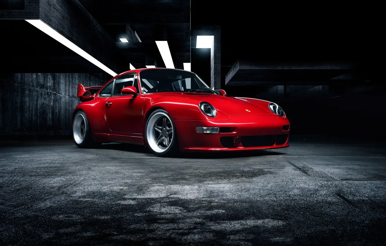 Фото обои car, red, supercar, front, garage, 993, classic cars, Porsche 993
