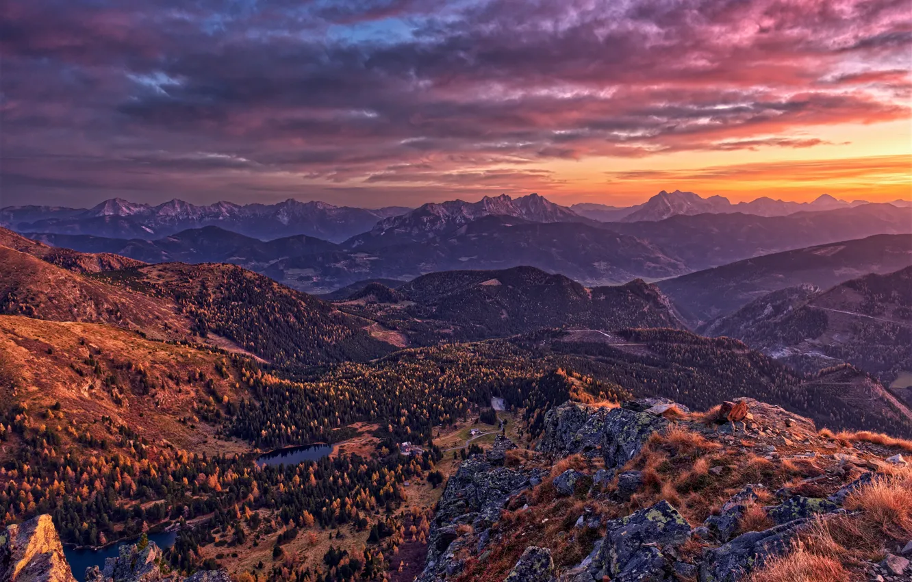 Фото обои закат, фото, Природа, Горы, Австрия, Альпы, Рассвет, Пейзаж
