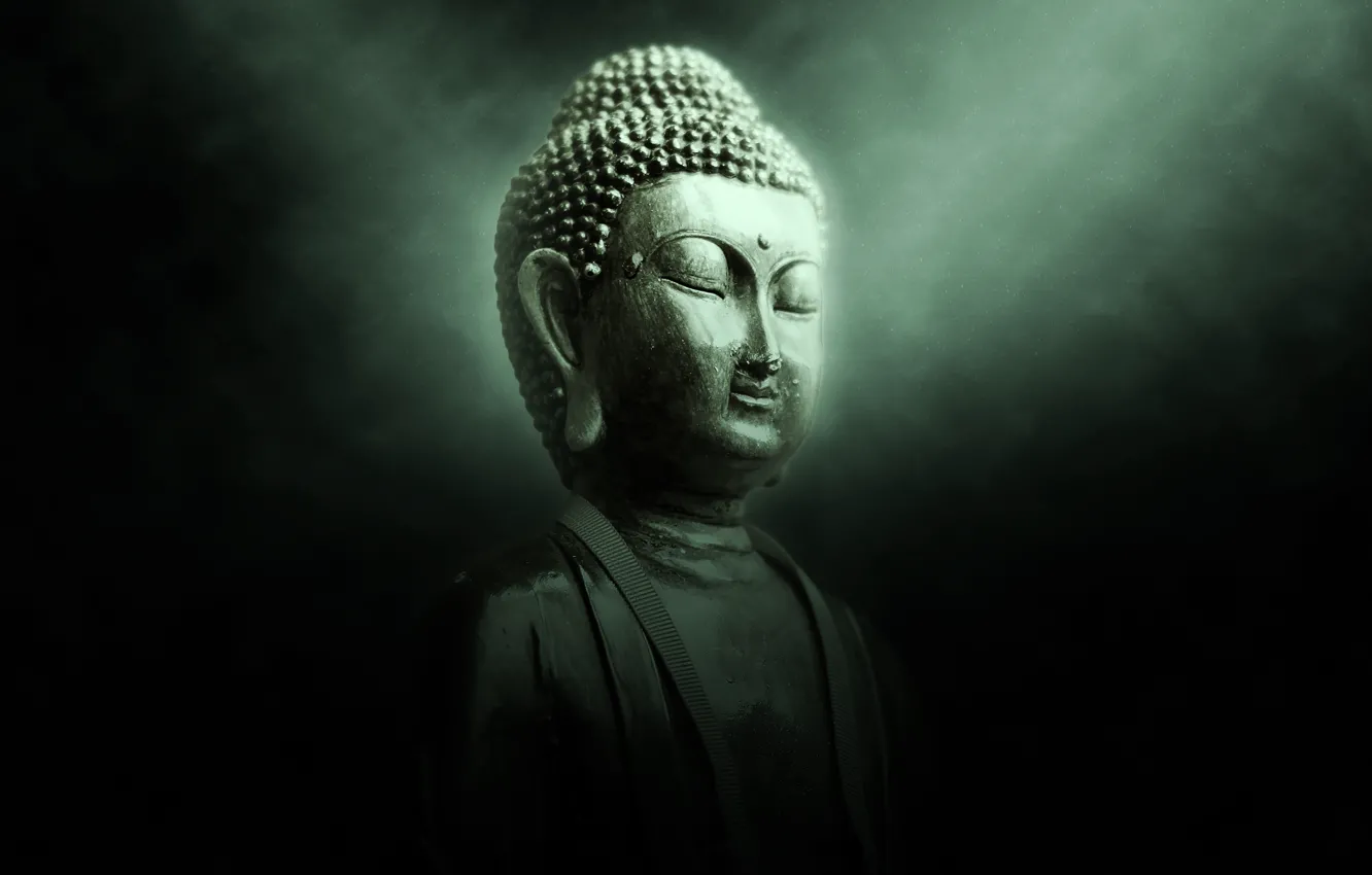 Фото обои лицо, темный фон, нирвана, спокойствие, медитация, скульптура, религия, Будда