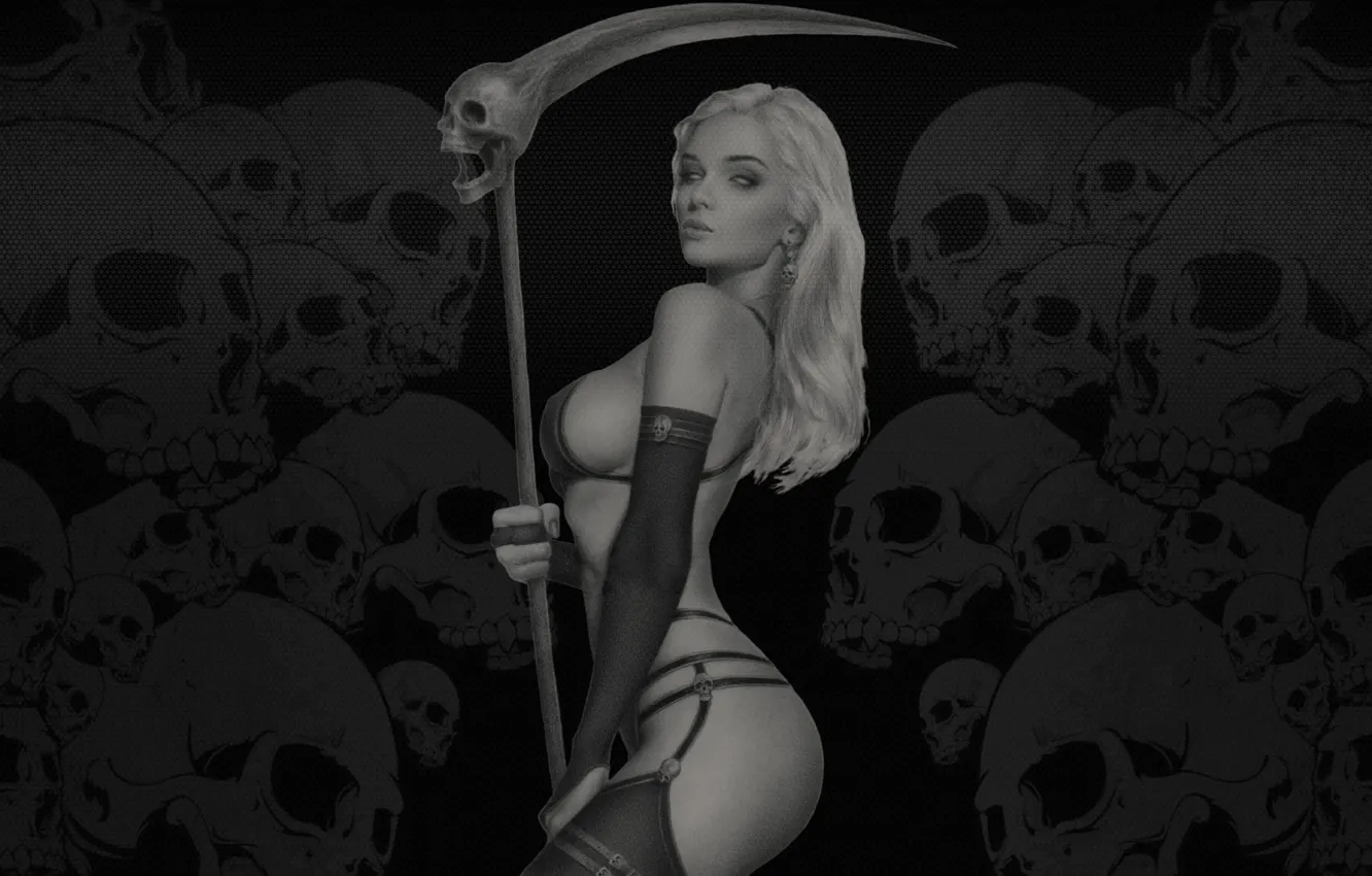 Фото обои Черепа, Смерть, Коса, Merciless Lady Death, Celina Kircher