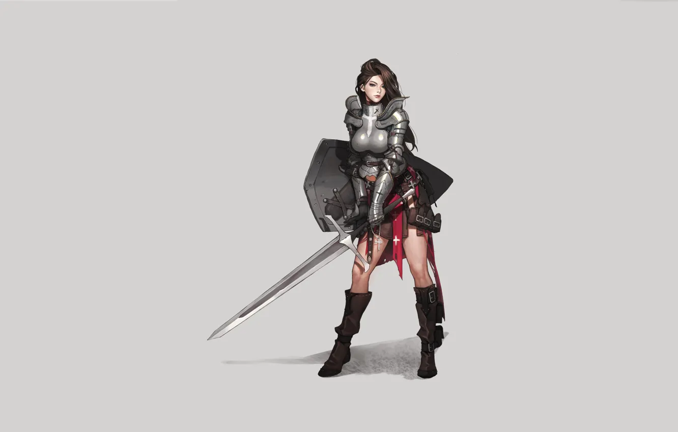 Фото обои Art, Paladin, Minimalism, Sword, Characters, Armor, Choe Yera, by Choe Yera