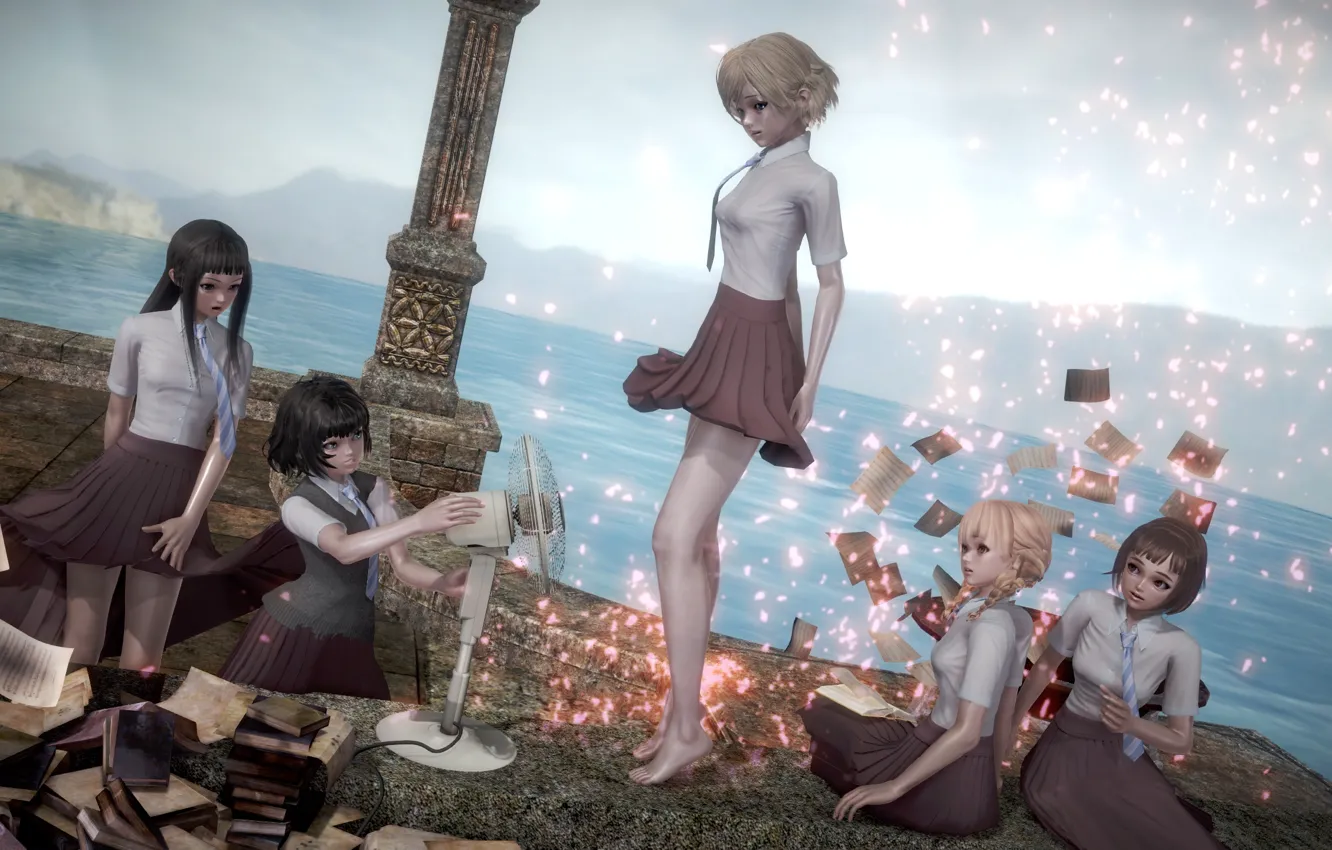 Фото обои девушка, вентилятор, 3д графика