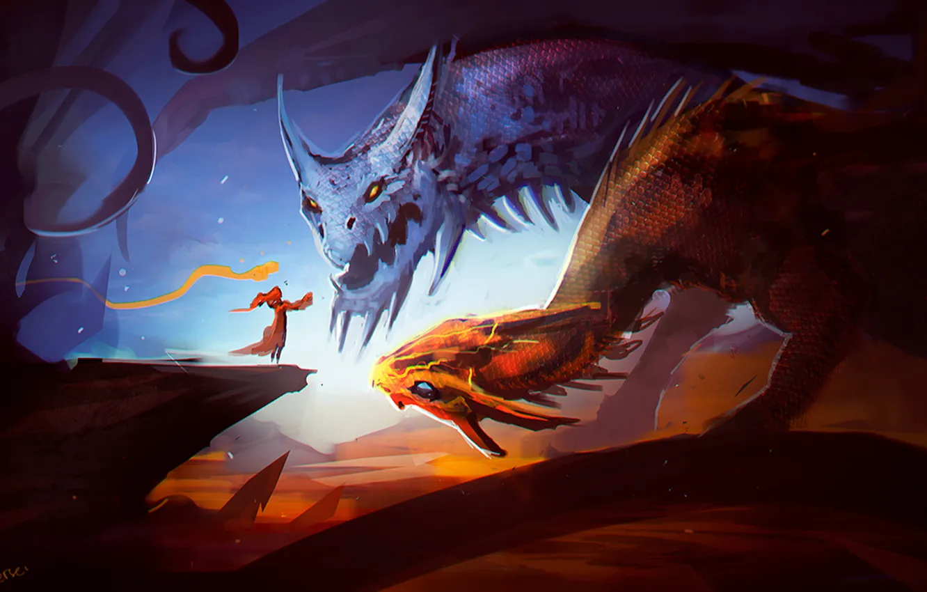 Фото обои дракон, арт, Dota 2, Lina, Jakiro, Lina the Slayer, Twin Head Dragon