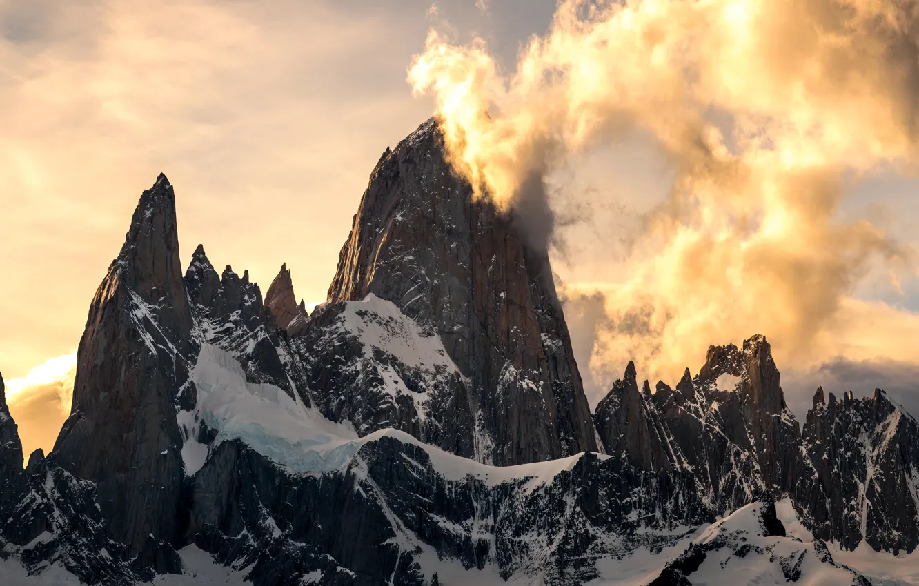 Фото обои зима, небо, облака, снег, природа, скалы, Чили, Аргентина
